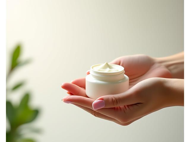 Vrouwenhanden houden een potje crème vast, symbool voor persoonlijke verzorging.